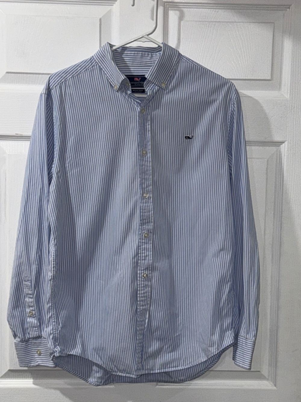 Vineyard Vines Light Blue Pinstripe Long Sleeve Whale Shirt - MEDIUM
